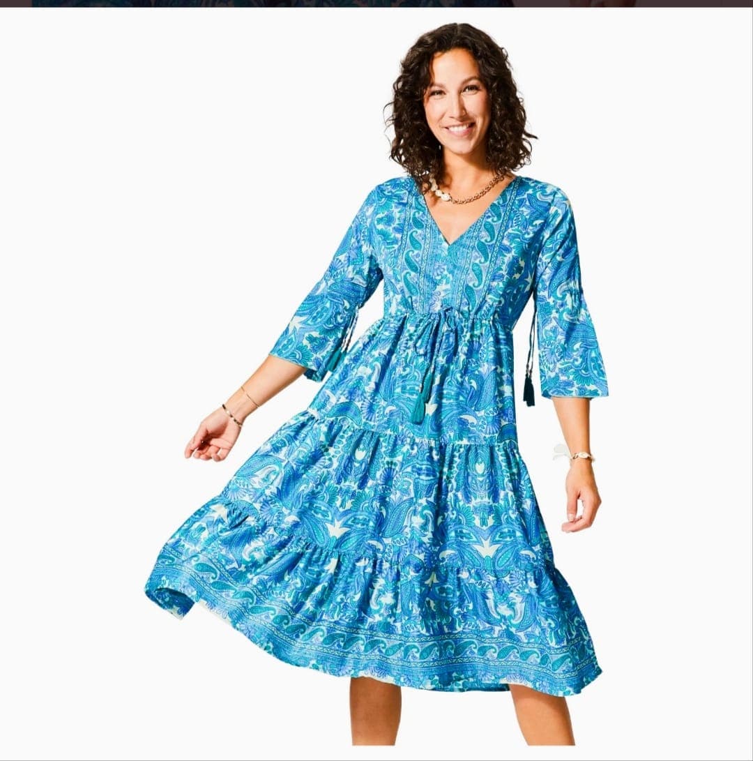 Robe d'été mi-longue à manches 3/4 (bleu/turquoise)