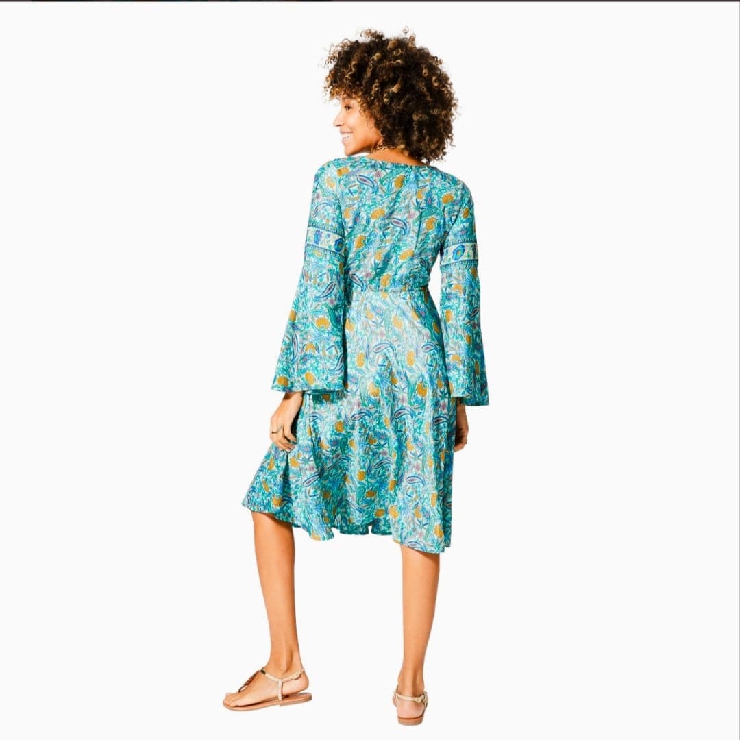 Robe d'été courte à manches 3/4 (turquoise/or)